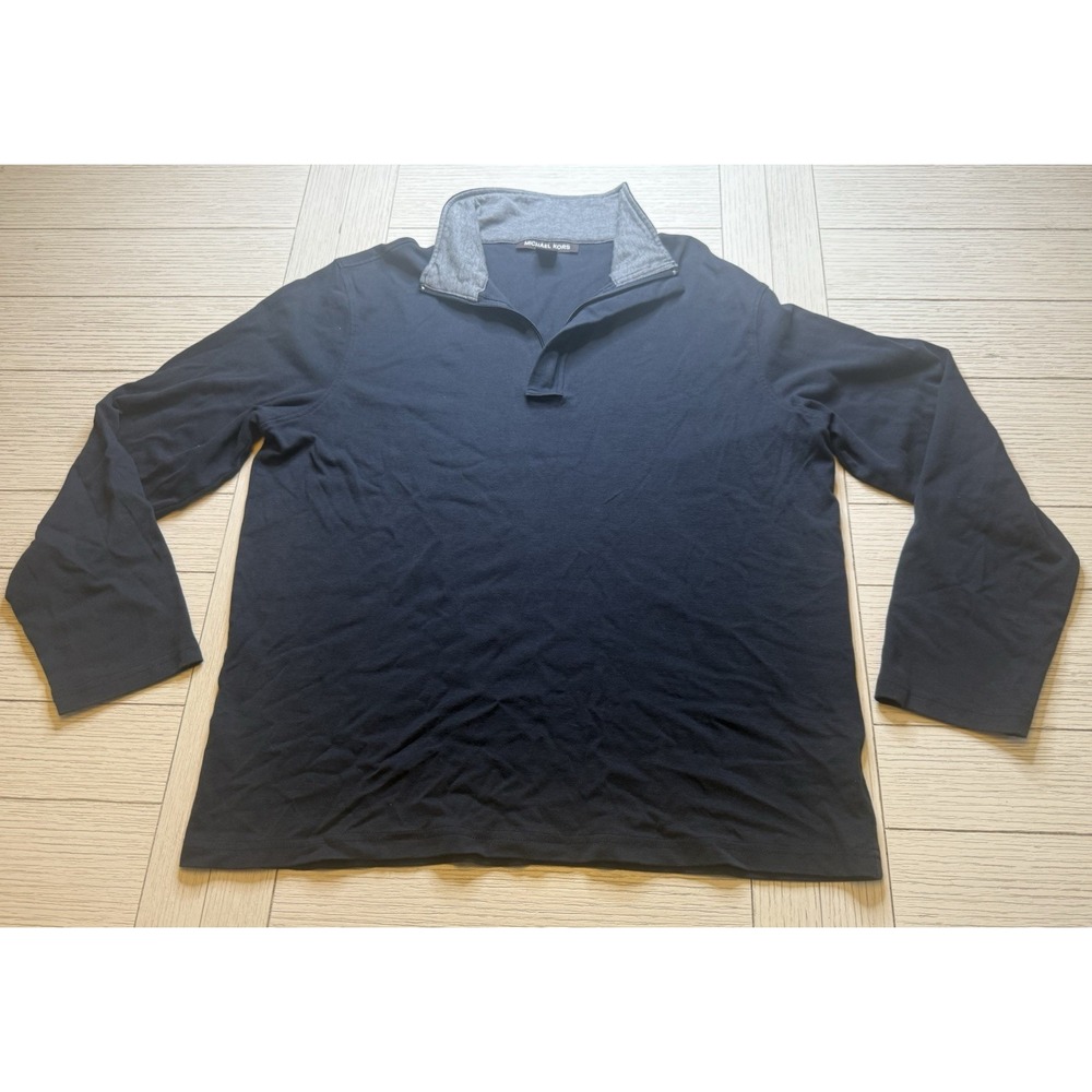 Michael Kors Black W/ Gray Collar Sz L Cotton Long Sleeve 1/4 Zip Shirt‎